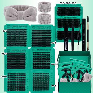 mixed length diy lash clusters kit, 1 set black eyelash clusters with lash bond and seal & remover & eyelash brush, professional eye makeup accessories for women, makeup, cosmetic, eyelash tools, eyelash extensions kit, eyelash glue extension