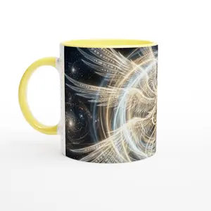 Celestial Guardian Echeal Ceramic Mug – Angelic Gold & Blue Cosmic Design, 11oz