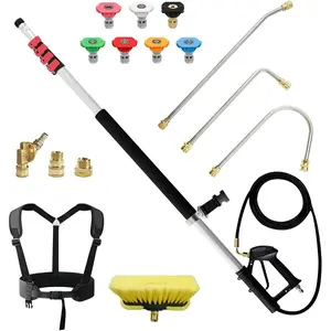 24 FT Telescoping  Washer Wand with  Washer Extension Wand,Brush ,Gutter Cleaner Attachment and Support Belt, Washer Extension Pole for Wall Roof Gutter