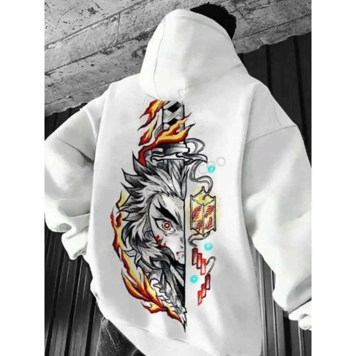 Men's Demon Slayer Tanjiro Graphic Polyester Fleece Hoodie - Casual Fashion Tops, Pullover Sweater with Kangaroo Pocket, Hip Hop Street Style