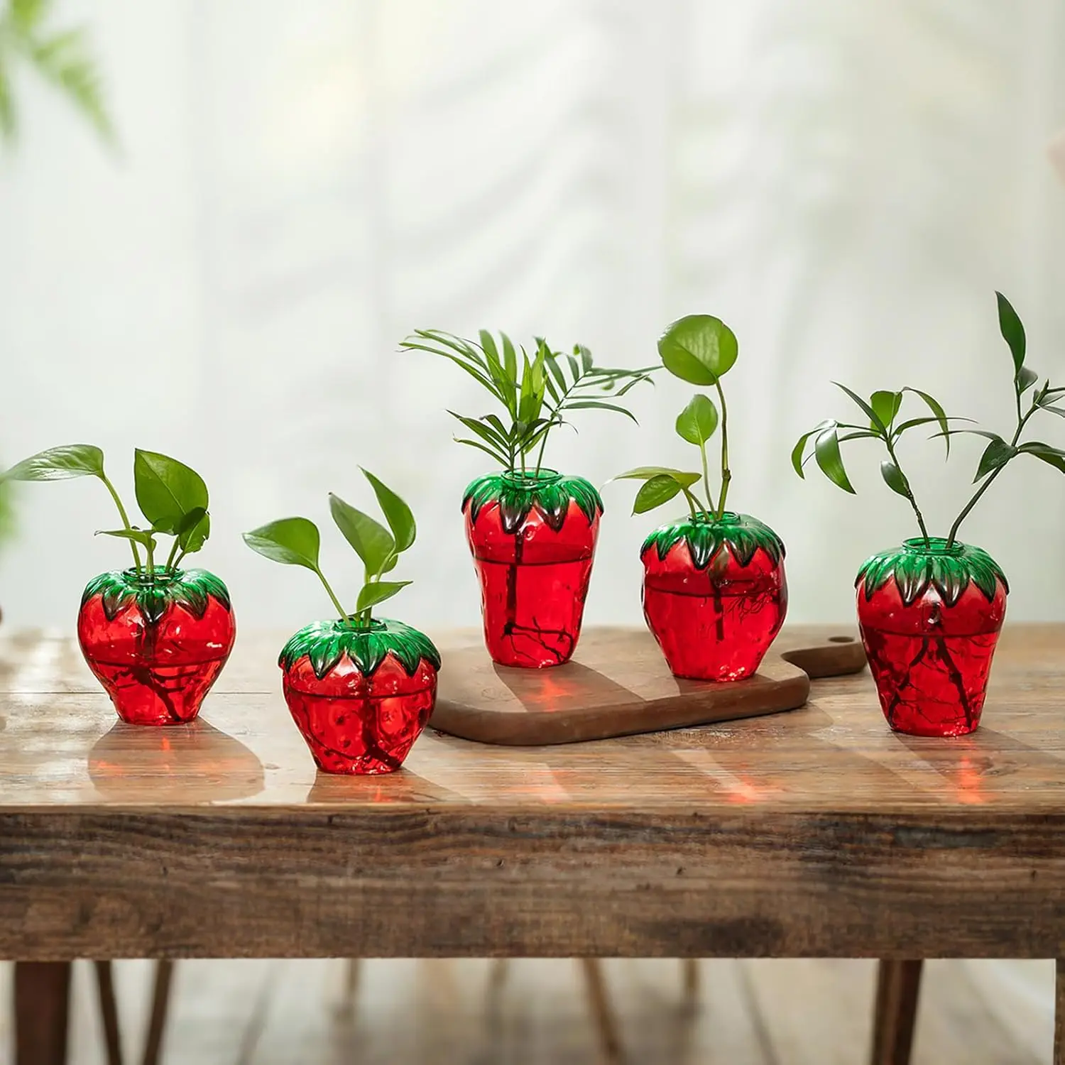 5-Piece Glass Strawberry Propagation Vases – Cute Hydroponic Planters for Herbs & Cuttings| Gift for Mom, Mother’s Day or Home Decor