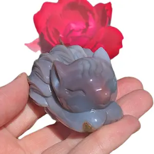 Purple Alashan Agate Nine Tail Fox Crystal Carving - Handcrafted Artwork for Collectors and Enthusiasts