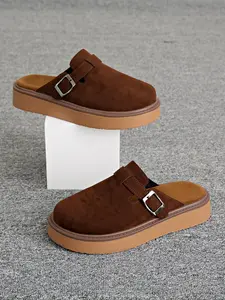 Women's Spring New Round Toe Thick Sole Comfortable Slip-On Half Slippers, Fashion Versatile Casual Footwear for Daily Wear