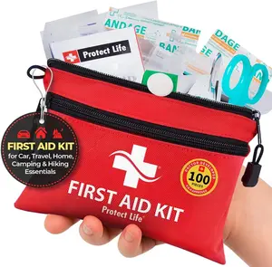 Protect Life First Aid Kit, Travel First Aid Kit for Car, 100 Piece Compact Emergency Preparedness Starter Kit for Home, Office, Camping, Hiking