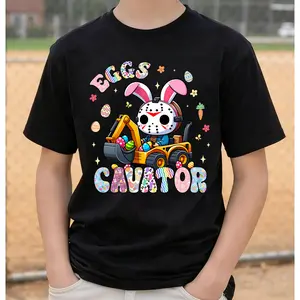 100% Cotton Bunny Jason Egg Excavator Easter T-Shirt for Youth Adults, Teens Horror Movie Character Bunny Easter Tee, Funny Easter Gift