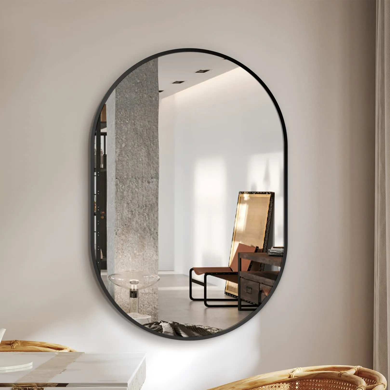Bathroom Vanity Mirror for Wall, 36''x24'' Black Oval Bathroom Mirror for Over Sink, Bedroom, Living Room, Entryway, HD Tempered Glass, Wall Mounted Horizontally or Vertically Bathroom mirror, oval wall mirror