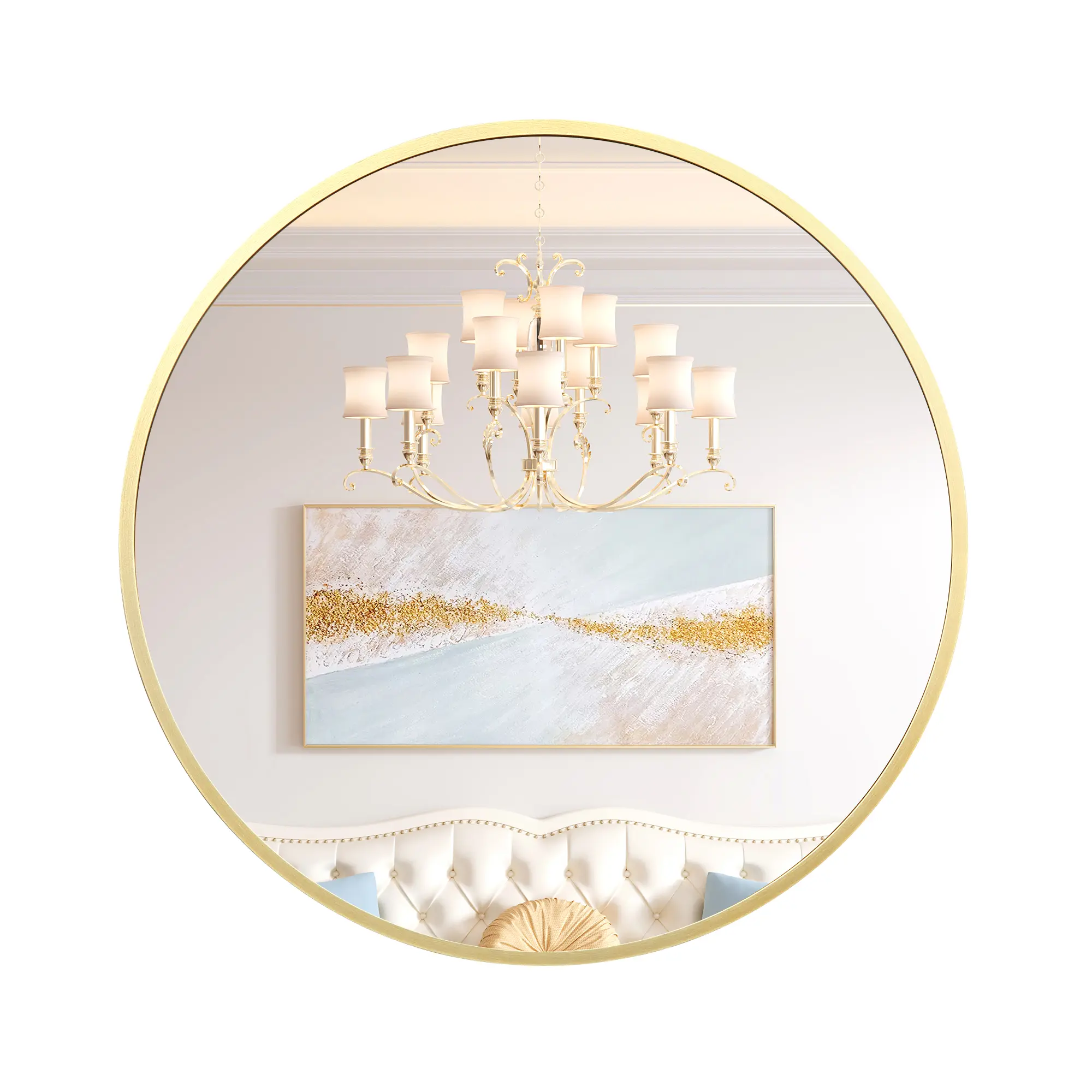 Gold Round Bathroom Mirror, 18 Inch Circle – 20mm Aluminum Frame, Fogless Shatter-Resistant Glass, Wall Mounted for Entryway, Hallway, Bedroom, Living Room.