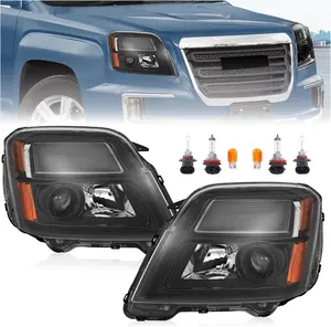 HECASA Pair Projector Headlight Compatible with 2010-2015 GMC Terrain Replacement for GM2502350 GM2503350 Clear Lens Black Housing Amber Reflector High Performance Driver&Passenger Side