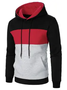 Men's Colorblock Patchwork Hoodie with Pocket, Casual Fitted Long Sleeve Pullover for Fall & Winter, Warm Comfortable Sweatshirt, Casual Fashion Sweatshirt