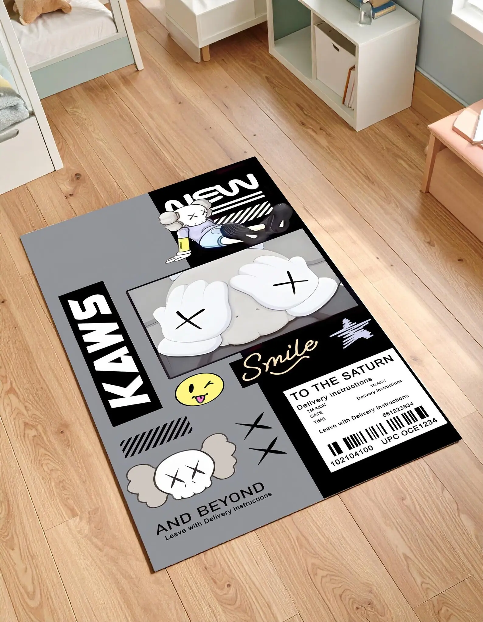 KAWS Inspired Area Rug, Designer Art Rug, Pop Culture Household Textile Decor