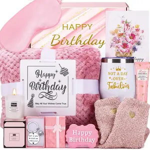 Birthday Gifts for Women, Happy Birthday Gifts for Her, Mom, Sister,  , Girlfriend, Coworker, Wife Bday  Ideas,  Relaxing  Birthday  Basket for Women Care Package w/Blanket