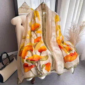 Fragrant Cloud Gauze Cut Flower Scarf, Ethnic Style Jacquard Gift, High-end Shawl, Versatile Double-sided Scarf, Popular Item.Yellow Ginkgo Leaves