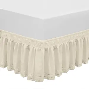 Wrap Around Elastic Eyelet Bed Skirt Dust Ruffle (Ivory, Embroidery-Twin/Full-14 1/2 Inch Drop)