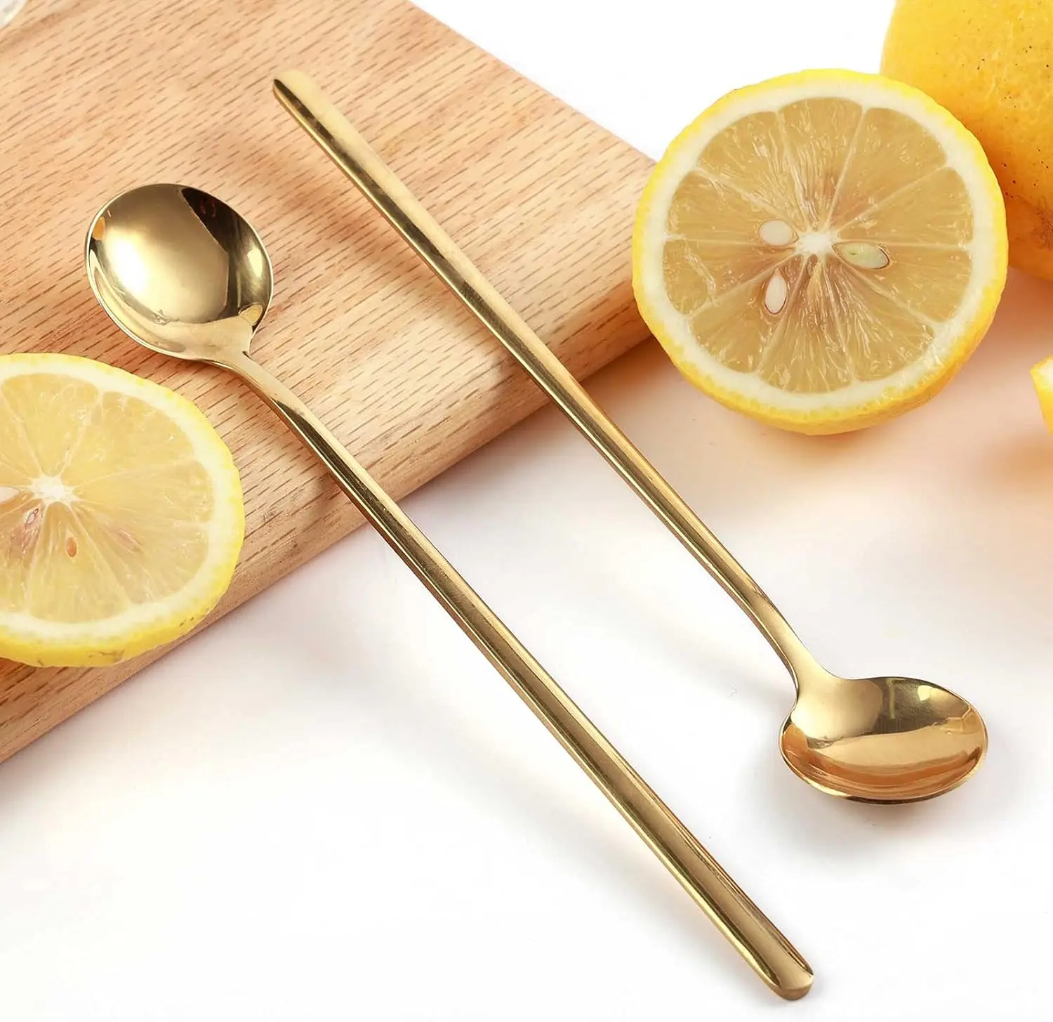 AREL 6pcs Gold Stainless Steel Long-Handled Teaspoon Set, Kitchen Cutlery & Tableware Spoons