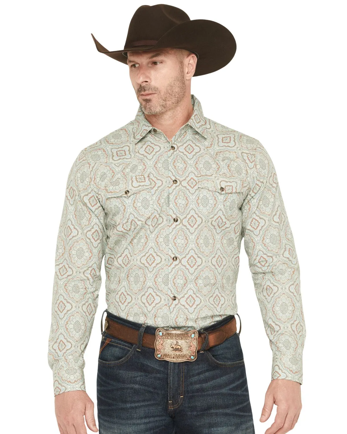 Gibson Trading Co Men's Men'S Garfunkle Medallion Print Long Sleeve Snap - Gmfa25w7-Mnt