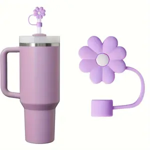Flower Design Straw Topper, Reusable Straw Top Cap, Cover, Dustproof & Leak-proof Straw Topper, Drinkware Accessories for Spring Home School Office Camping