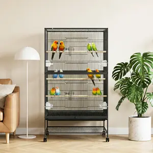 60 Inch Large Bird Flight Cage Rolling Parrot Cage with Storage Shelf for Mid-Sized Birds, Macaw Cockatiels Conures Parakeets Budgie Lovebirds