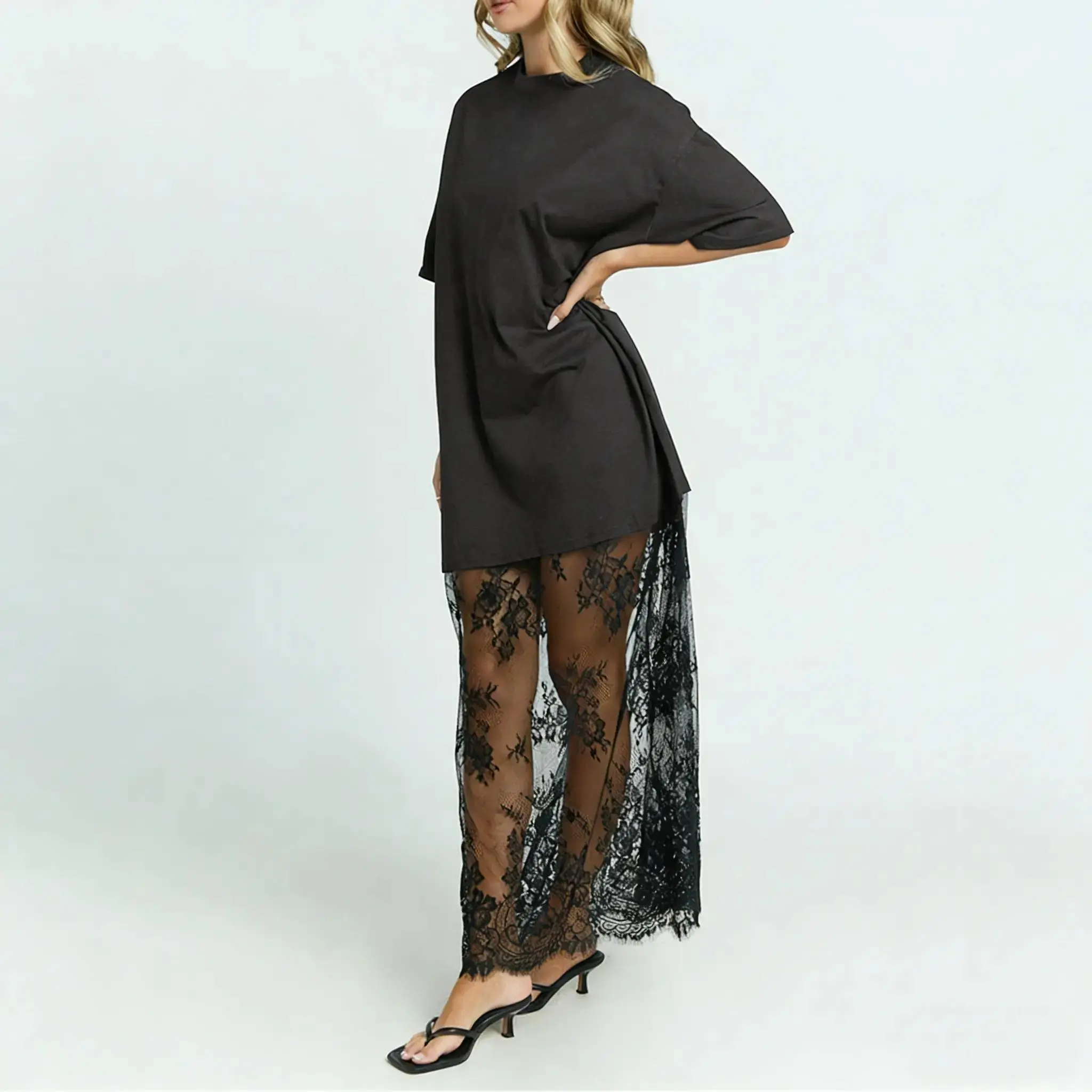 sheer oversized dress Black oversized viscose organza dress SILVINA * OFFON CLOTHING