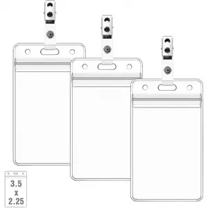 3 Pack Card Protector with Metal Clips ID Card Holders - Clear Plastic Vertical Name Tag Holders with Clips ID Badge Holder