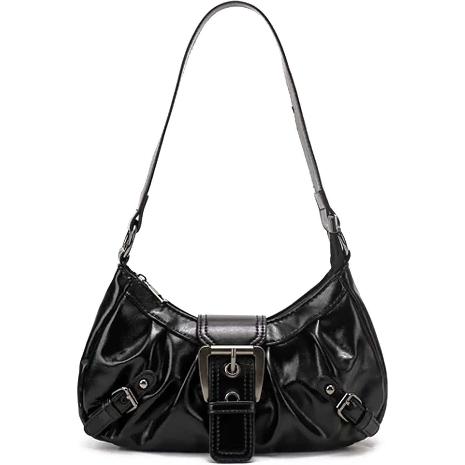 Baby & Maternity Chic Punk Leather Hobo Bag - Affordable Casual Top-Handle Shoulder Purse with Buckle Detail