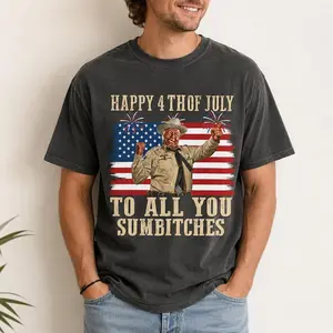 Comfort Colors® Funny Happy 4th Of July To All You Sumbitches  Shirt, Retro Smokey And The Bandit Movie Gift Tee