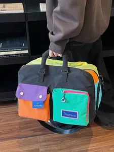 1pc Color blocking dopamine handheld travel bag, large capacity shoulder bag, Carry On Luggage, zipper closure, versatile, suitable for business trips, college students returning to school, lightweight travel bag