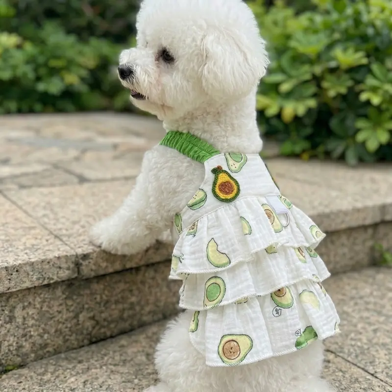 Dog & Cat Backless Bubble Tiered Dress, Puppy Clothes, Breezy Short-Sleeved Pet Clothing, Breathable Fabric, Cartoon Design, Leash Ring (D00056/D00057)