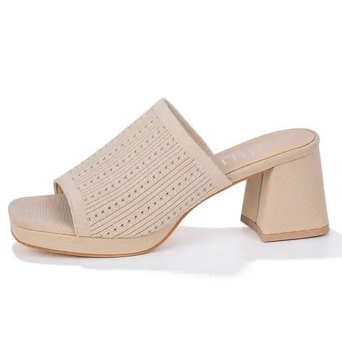 MUSSHOE Women’s Knit Block-Heel Ankle Mule Chunky Heeled Sandals - Non-Slip Platform, Open Toe Shoes for Women Sizes 6-11, Casual Outdoor & Dressy Summer Footwear