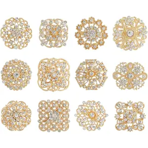 12 Pieces Wedding Bouquet Brooches for Women Fashion, Rhinestone Bulk Flower Brooch Pins for Crafts