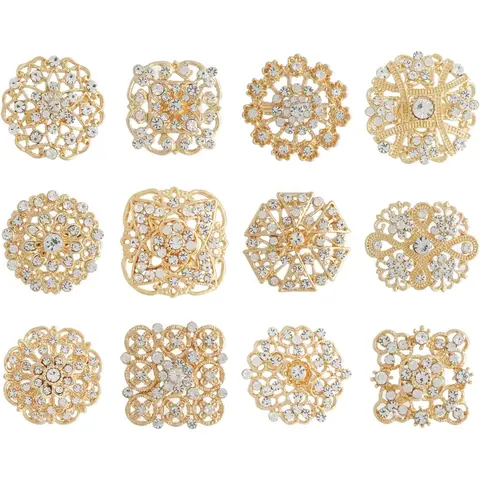 12 Pieces Wedding Bouquet Brooches for Women Fashion, Rhinestone Bulk Flower Brooch Pins for Crafts