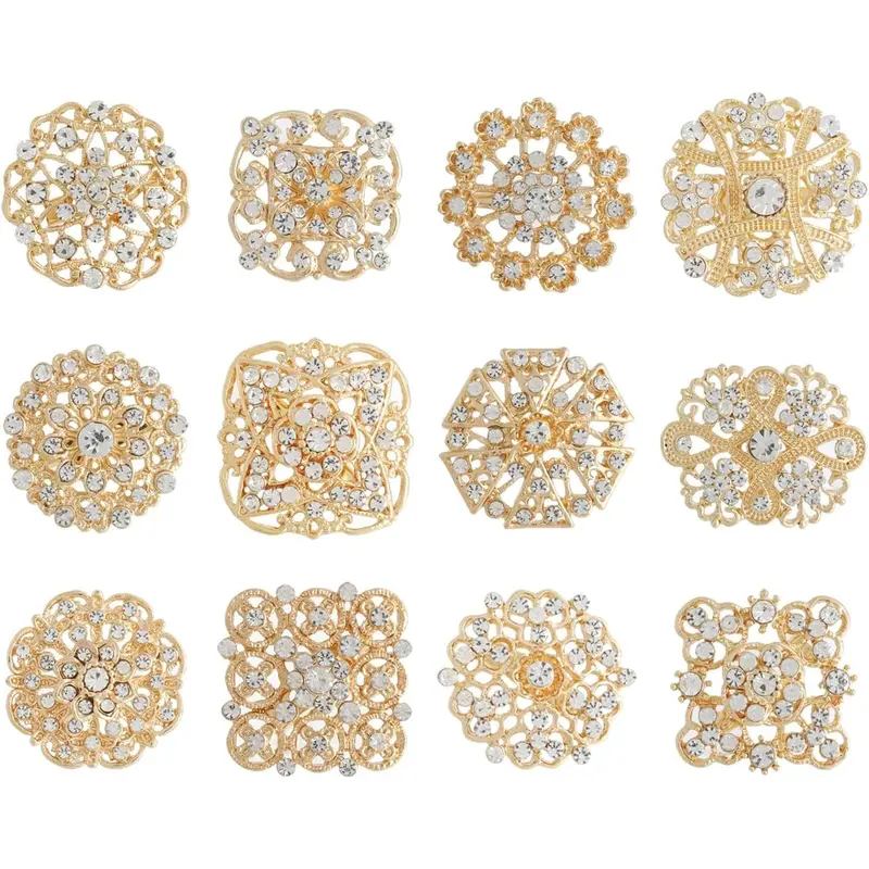 12 Pieces Wedding Bouquet Brooches for Women Fashion, Rhinestone Bulk Flower Brooch Pins for Crafts