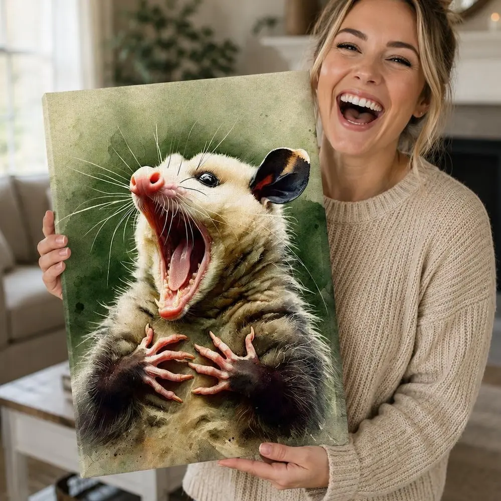 Funny Opossum Canvas Wall Art Funny Animal Wall Decor Possum Lover Gift Farmhouse Home Decor Living Room Bedroom Entryway Wall Art Canvas Print