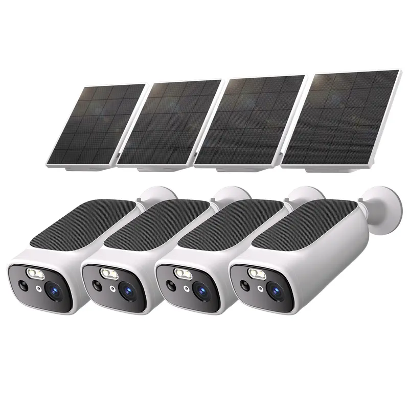 4-Pack Solar Panel Rechargeable Battery Outdoor Wireless Security Cameras - 5/2.4Ghz WiFi Home Camera Security, AI Motion Detection, Color Night Vision Surveillance, SD Card/Cloud Storage, Waterproof Outdoor, Alexa/Google Home Compatible
