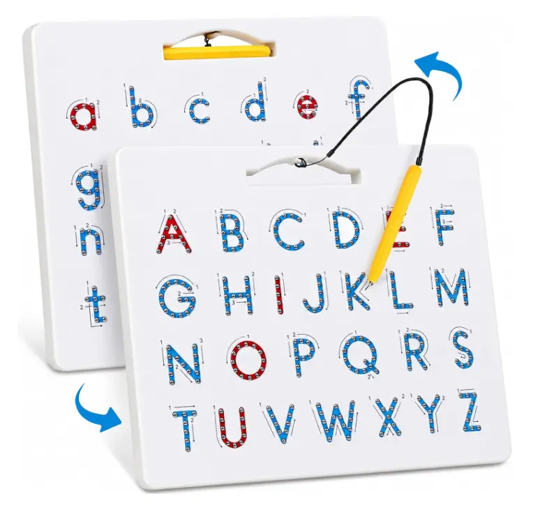 (Back To School) Double Sided Magnetic Letter Board: 2 in 1 Alphabet Magnets Tracing Board | Magnetic Letter Alphabet Tracing Board ABC Letters Uppercase & Lowercase Practicing Preschool Learning Education Toy for Kids