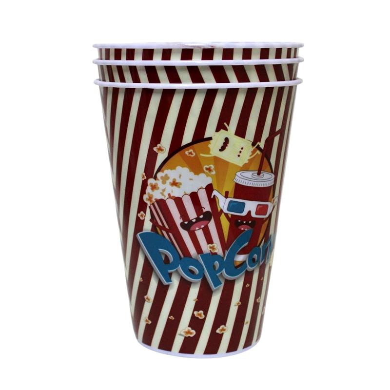3-Pack Retro Style Plastic Popcorn Containers - 7" Tall x 5" Top Diameter -  Popcorn Buckets for Movie Nights, ' Parties, and Snack Time (46198-A)
