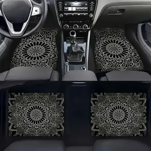 4pcs/set Mandala Print Car Floor Mat, Full Set Of Non-slip Carpet, Front and Rear Carpet, Car Accessories Interior Floor Mats