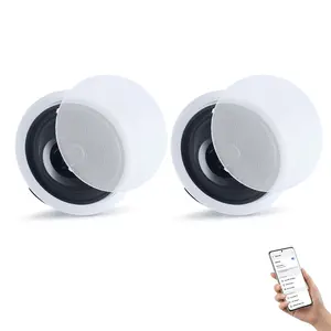 Bluetooth Ceiling Speakers 8-Inch In-Ceiling And In-Wall Speaker System With Built-In Amplifier, 2-Way Flush-Mount Design For Damp Humid Areas, Home Theater, Living Room, Or Covered Patio, 1 Pair