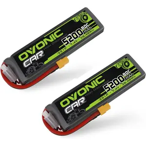 Ovonic LiPo battery 2s 5200mAh battery 7.4V 80c battery with xt60 plug hard case for 1/8 1/10 RC vehicles car slash RC buggy Truggy RC airplane UAV drone (2 packs)