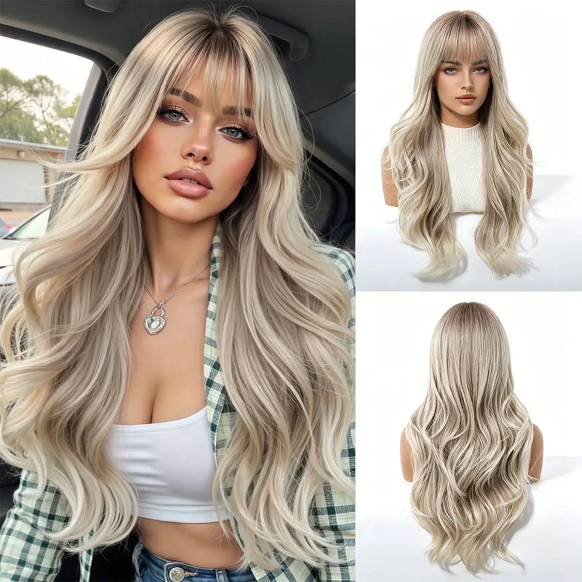 Hair Topper for Women - 24 Inch Curly/Wavy Clip-In Hairpiece for Thinning Hair, 6.4’’x6.4’’ Natural Base, Soft Synthetic Fiber for Daily Volume & Softness,Rich gradient colors light blonde