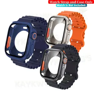 KAYKWONG'S 1 Universal Wave Silicone Watch Band with 1 Watch Case Protector, Adjustable, Fits for Iwatch Series 11/10/9/8/7/6/5/4/3/2/1/se Se, Sizes 38mm/40mm/41mm/44mm/45mm/46mm/49mm, Perfect Gift for Holiday ,Birthday, Christmas, New Year