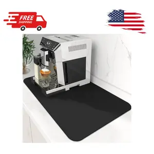 Coffee Mat Super Absorbent Dish Drying Mat Coffee Bar 12" W x 19" L, Black