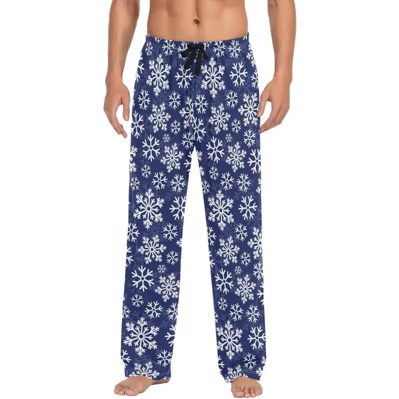 Men's Pajama Pants Soft Comfy Christmas Snowflakes Sleep Lounge Pants Pjs Bottoms with Pockets