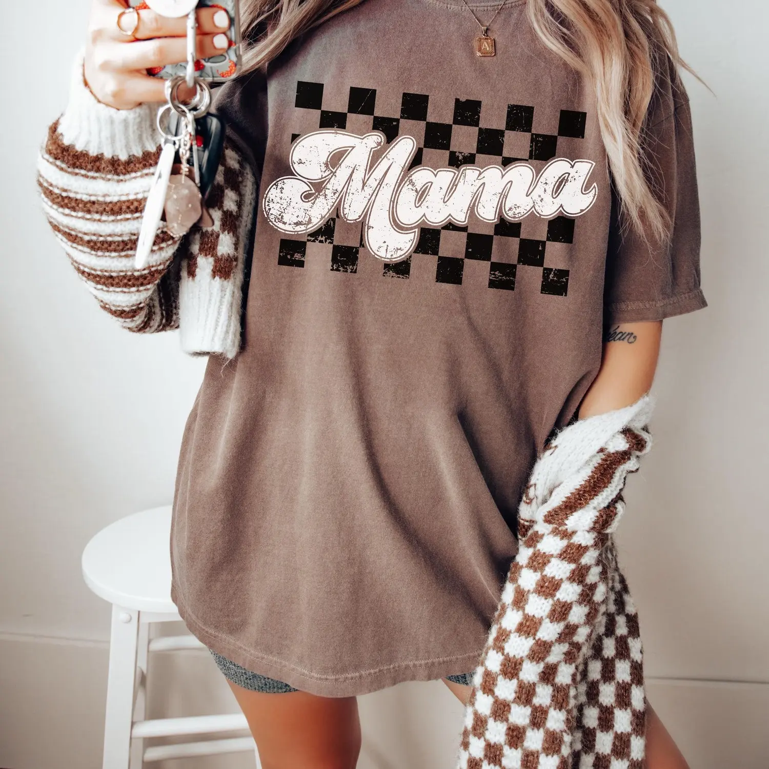 Comfort Colors® Retro Checkered Mama Shirt Mothers Day Gift From Daughter for Mom Mama Tshirt For Birthday For Her Baby Shower Christmas LO