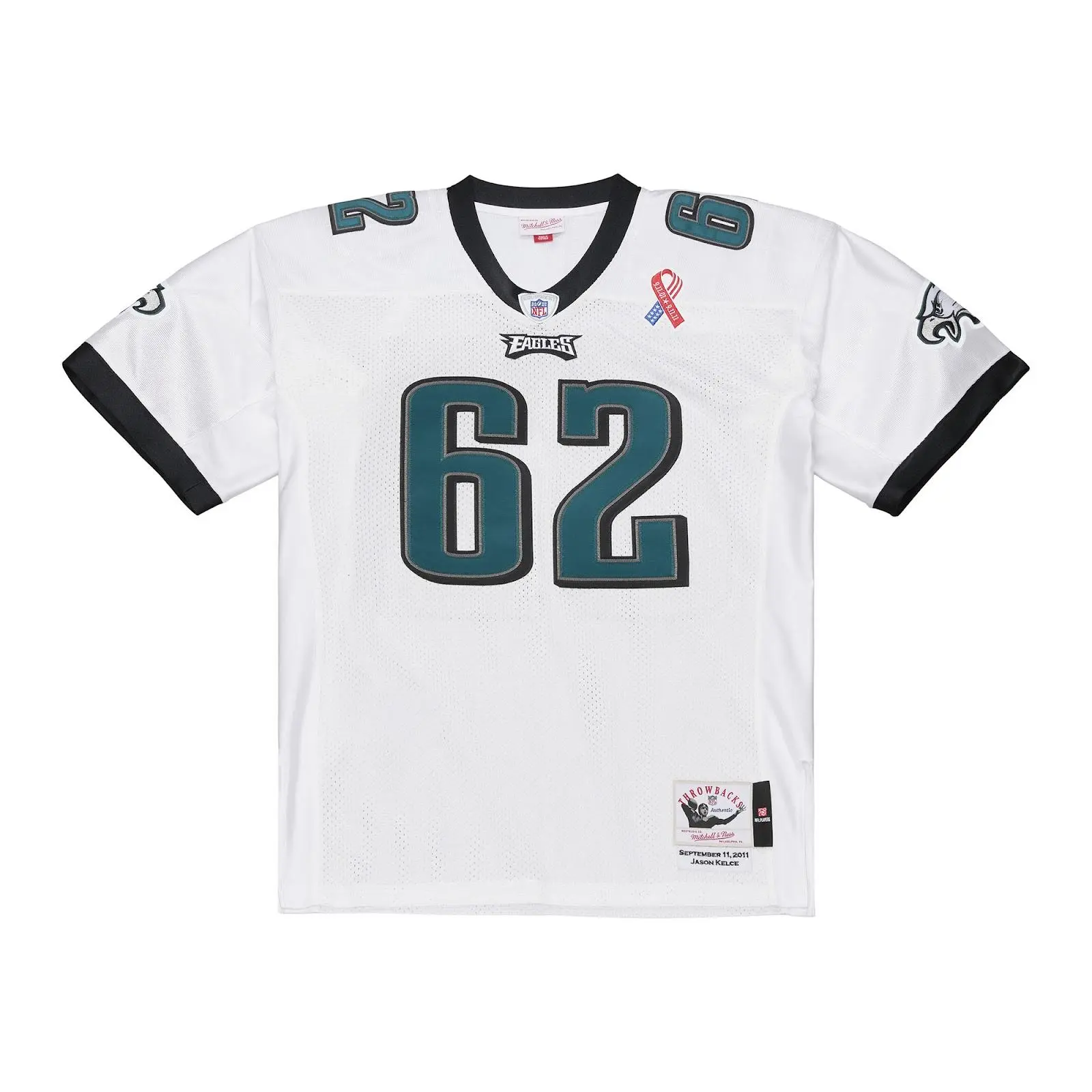 Mitchell & Ness Philadelphia Eagles Jason Kelce 2011 White Authentic Football Jersey, Long Sleeve Shirt with Rib Knit Trim, Multi-Size for Everyday Wear