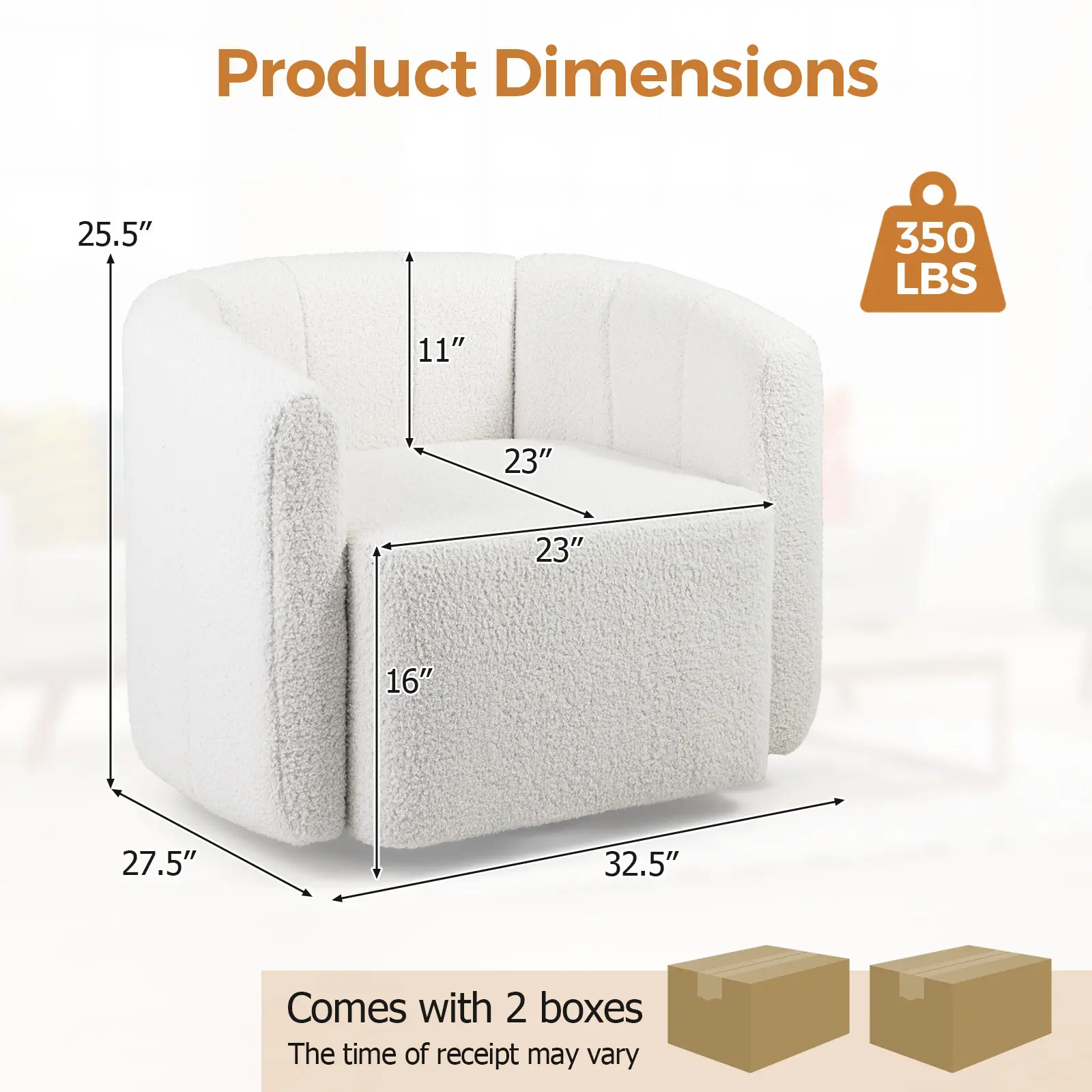 COSTWAY - Modern Upholstered Sherpa Accent Chair with Curved Backrest and Armrests-White