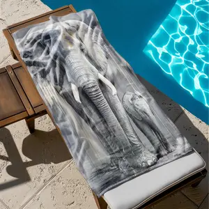 1 piece Black and white realistic painting of elephant mother and child themed beach towel - Lightweight Portable Beach Towel, 100% Polyester, suitable for Vacation, Trip, Daily, Quick-dry and Absorbent, Modern Pattern Style, Brings a Refreshing