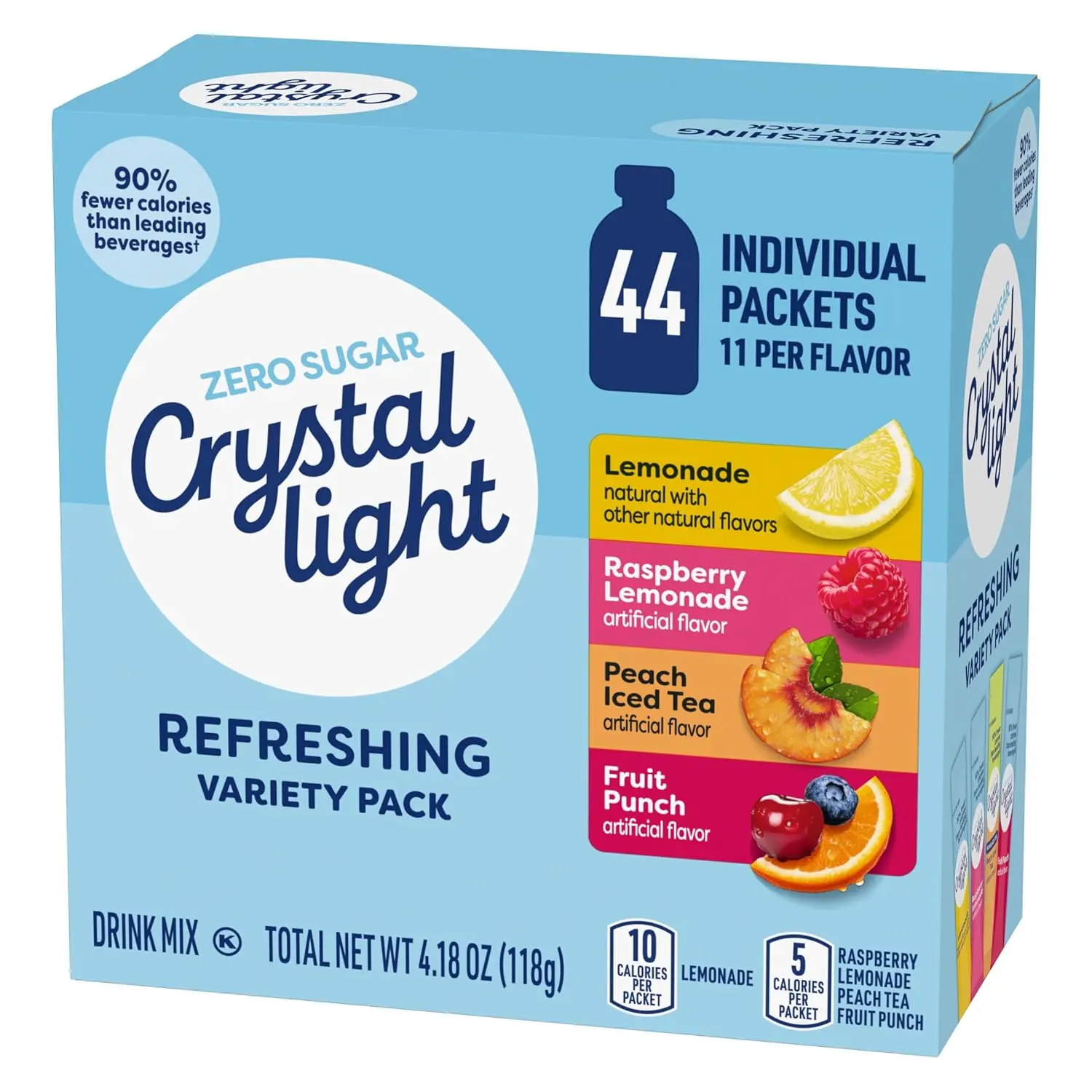 Crystal Light Refreshing Beverage Drink Mix Variety Pack,,Sugar, Natural & Artificial Flavors, Lemonade, Raspberry Lemonade, Peach Iced Tea, Fruit Punch, for Convenient Hydration