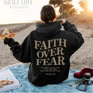 Faith Over Fear Christian Hoodie Sweatshirt T-Shirt Unisex Pullover Religious Streetwear Faith Hoodie Gospel Shirt Jesus Pullover Spiritual Apparel Inspirational Outfit for Men & Women Bible Study Church Daily Wear Christian Gift Casual  Fabric Womenswear