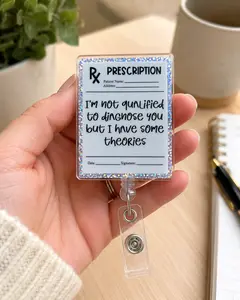 Funny Prescription Badge Reel, Rx Acrylic ID Holder, Glitter Retractable Badge Clip, Nurse Pharmacy Doctor Medical Gift