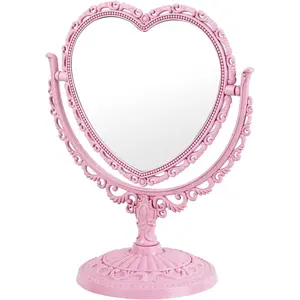Pink Heart Mirror Cute Vanity Princess Mirror for Desk,Double-Sided Rotatable Table Mirror with Stand Downtown Girl Room Coquette Decor